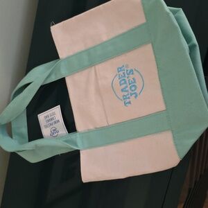 Trader Joe's Mini Mint Green and White Tote Bag. NWT